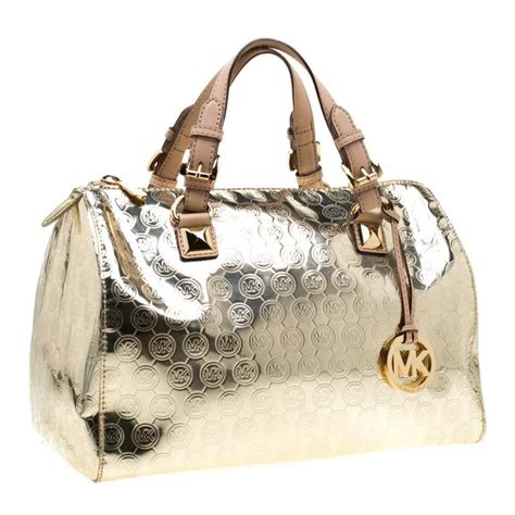 michael kors mirror metallic satchel|MICHAEL Michael Kors Gold Metallic Mirror Signature .